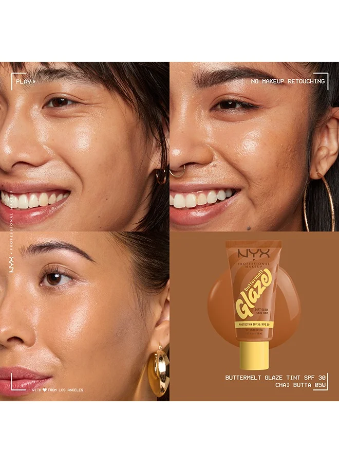 NYX PROFESSIONAL MAKEUP NYX Professional Makeup Buttermelt Glaze Soft Glow Skin Tint + SPF/FPS 30, Foundation, 12h Wear, Chai Butta