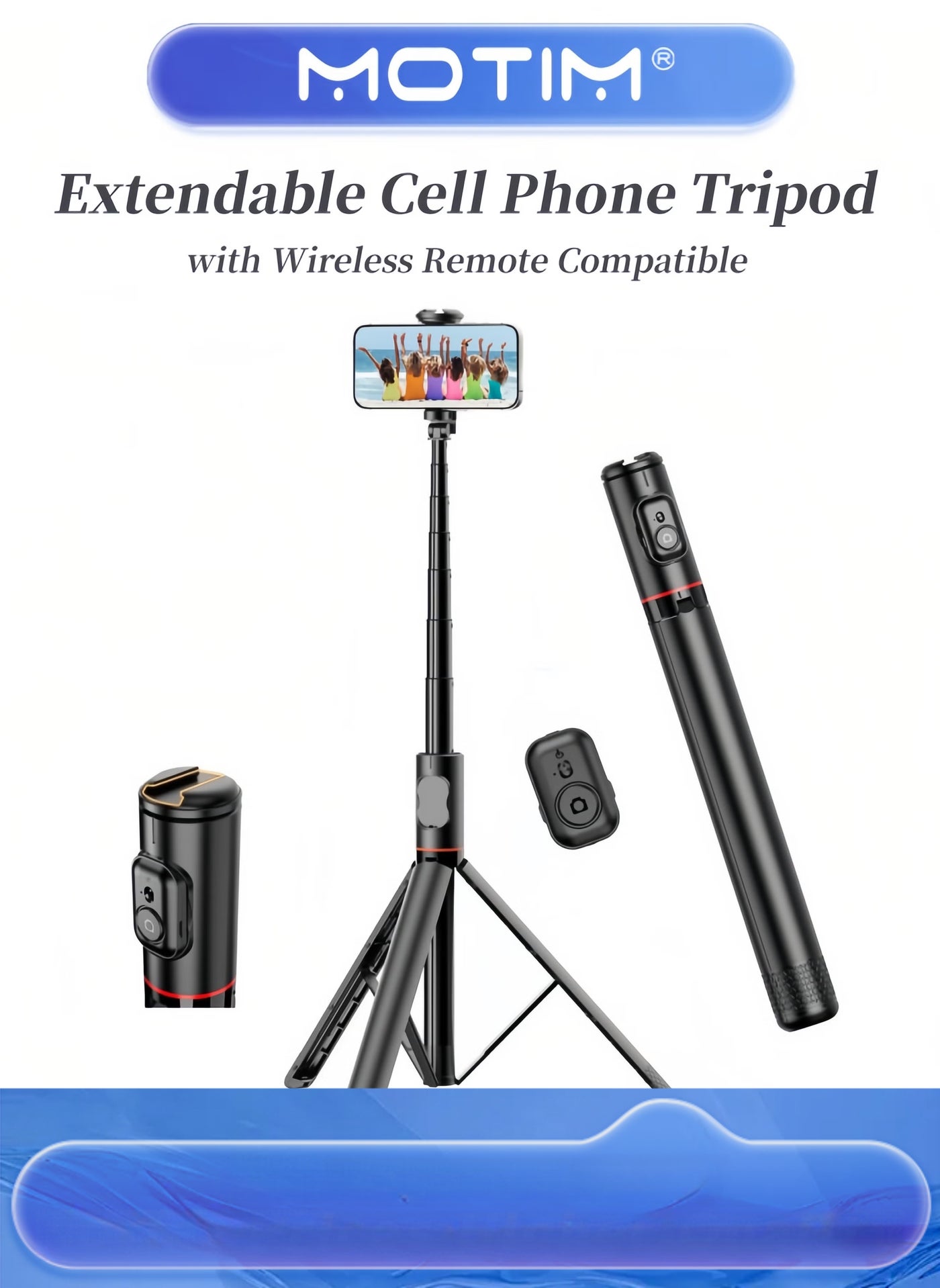 Motim Extendable Cell Phone Tripod Stand 72-inch All-in-One Selfie Stick with Wireless Remote for iPhone & Android