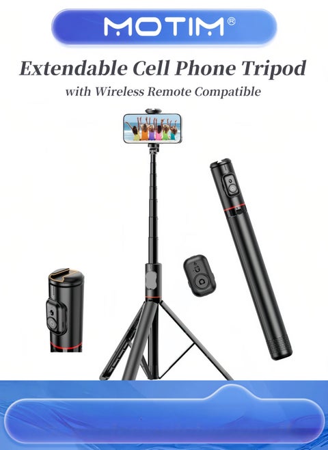 Extendable Cell Phone Tripod Stand 72-inch All-in-One Selfie Stick with Wireless Remote for iPhone & Android