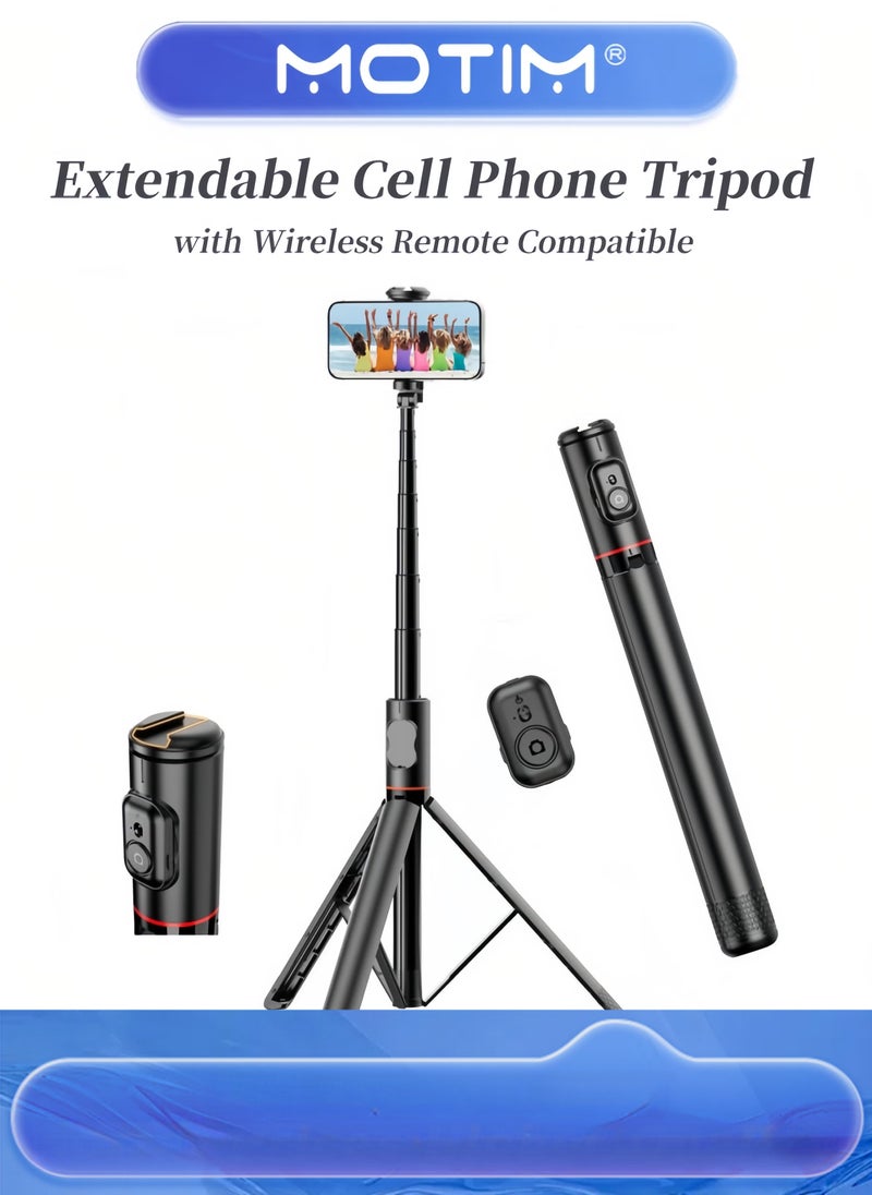 Extendable Cell Phone Tripod Stand 72-inch All-in-One Selfie Stick with Wireless Remote for iPhone & Android