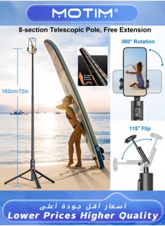 Motim Extendable Cell Phone Tripod Stand 72-inch All-in-One Selfie Stick with Wireless Remote for iPhone & Android  - Image 2