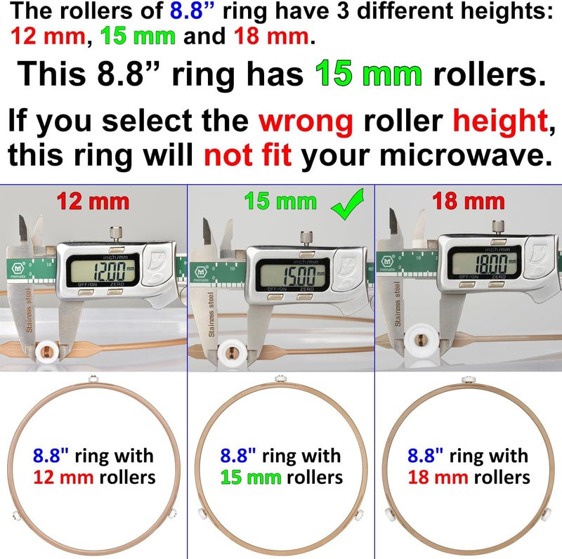 Jolaxy 8.8" Microwave Turntable Ring with 15 mm Rollers, Microwave Oven Tray Support, Glass Plate Rotating Roller Ring, Ring Outer Diameter 8.8 inch (22.2 cm), Roller Height 15 mm - Image 2
