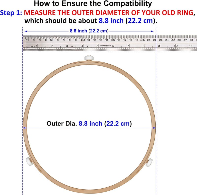 Jolaxy 8.8" Microwave Turntable Ring with 15 mm Rollers, Microwave Oven Tray Support, Glass Plate Rotating Roller Ring, Ring Outer Diameter 8.8 inch (22.2 cm), Roller Height 15 mm - Image 3