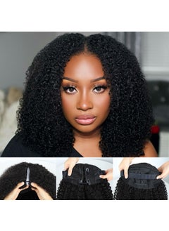 Domiso New Super V Part Human Hair Wig 200 Density Afro Kinky Curly V Part Wig PreMinimum Leave Out Glueless Wigs Beginner Friendly with Anti Slip Elastic Band and Removable Clips Curly Wig 16 Inch