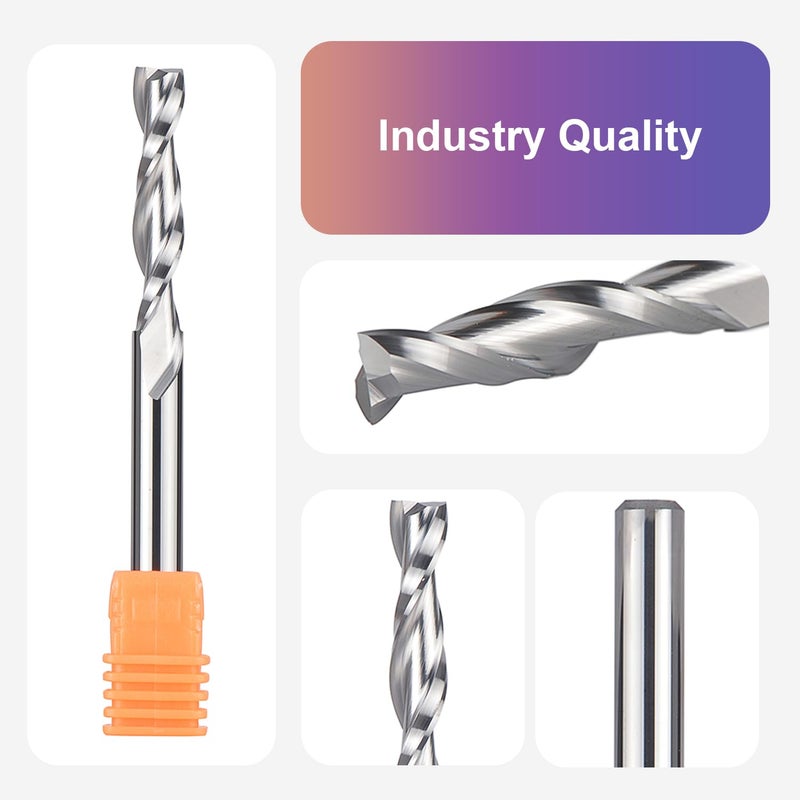 SpeTool Spiral Router Bits with UpCut 1/4 inch Cutting Diameter, 1/4 inch Shank 3 inch Extra Long HRC55 Solid Carbide CNC End Mill for Wood Cut, Carving - Image 3