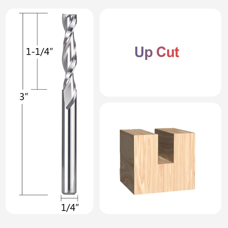 SpeTool Spiral Router Bits with UpCut 1/4 inch Cutting Diameter, 1/4 inch Shank 3 inch Extra Long HRC55 Solid Carbide CNC End Mill for Wood Cut, Carving - Image 2