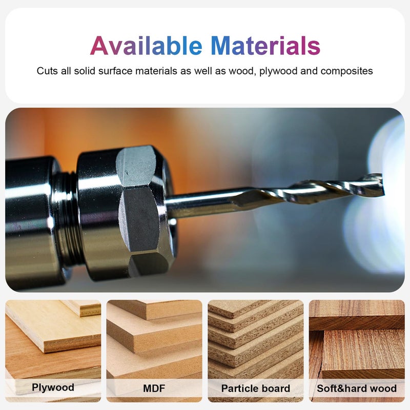 SpeTool Spiral Router Bits with UpCut 1/4 inch Cutting Diameter, 1/4 inch Shank 3 inch Extra Long HRC55 Solid Carbide CNC End Mill for Wood Cut, Carving - Image 5