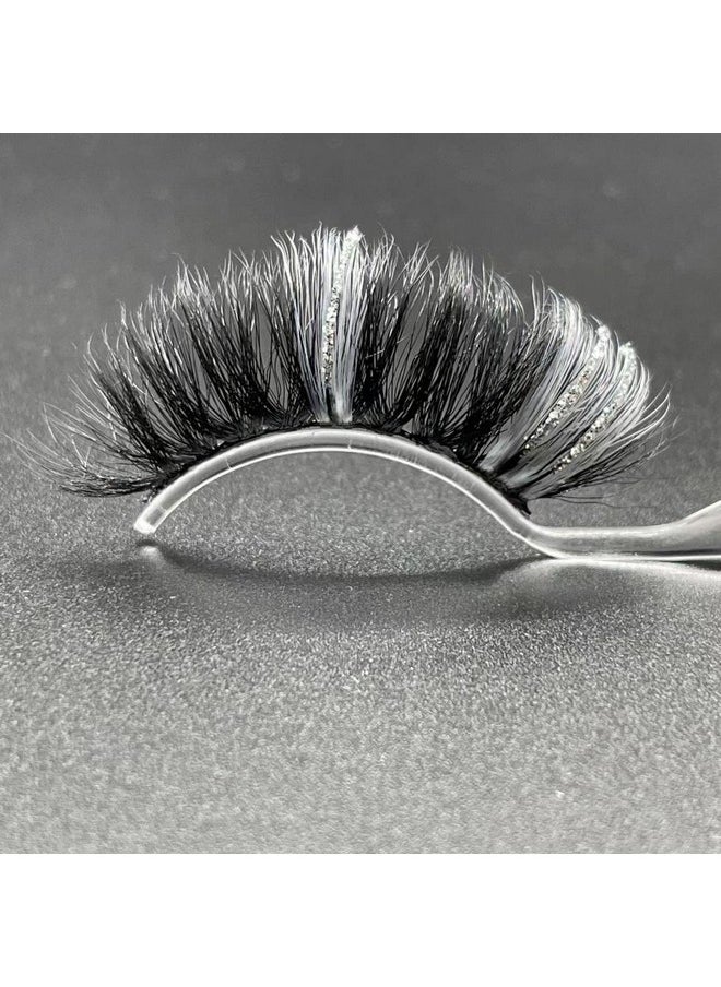 Miss Kiss - 1 Pair Eyelashes White Colored Silver Glitter Lash Cat Eye False Eyelash Fluffy Faux Mink Eyelash Natural Look Fake Lashes 3D 20Mm Soft Handmade Pack For Makeup Women Reusable By Miss Kiss - Image 1