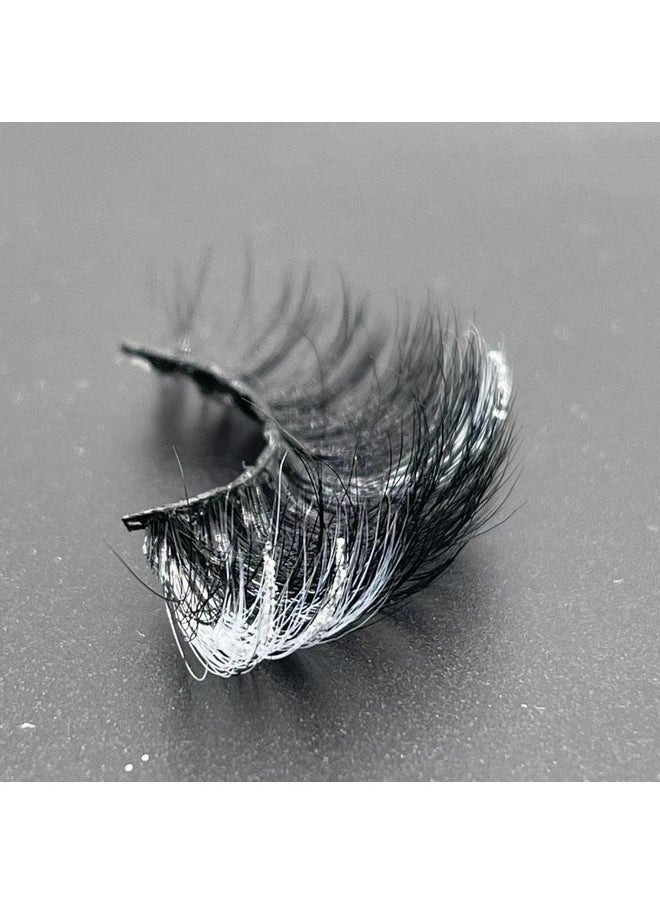 Miss Kiss - 1 Pair Eyelashes White Colored Silver Glitter Lash Cat Eye False Eyelash Fluffy Faux Mink Eyelash Natural Look Fake Lashes 3D 20Mm Soft Handmade Pack For Makeup Women Reusable By Miss Kiss - Image 1