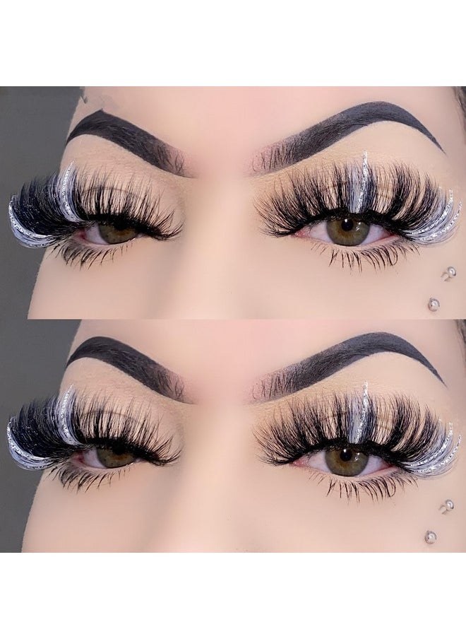 Miss Kiss - 1 Pair Eyelashes White Colored Silver Glitter Lash Cat Eye False Eyelash Fluffy Faux Mink Eyelash Natural Look Fake Lashes 3D 20Mm Soft Handmade Pack For Makeup Women Reusable By Miss Kiss - Image 1