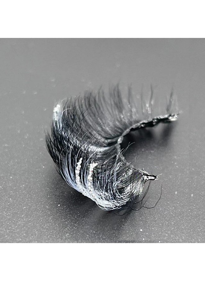 Miss Kiss - 1 Pair Eyelashes White Colored Silver Glitter Lash Cat Eye False Eyelash Fluffy Faux Mink Eyelash Natural Look Fake Lashes 3D 20Mm Soft Handmade Pack For Makeup Women Reusable By Miss Kiss - Image 1