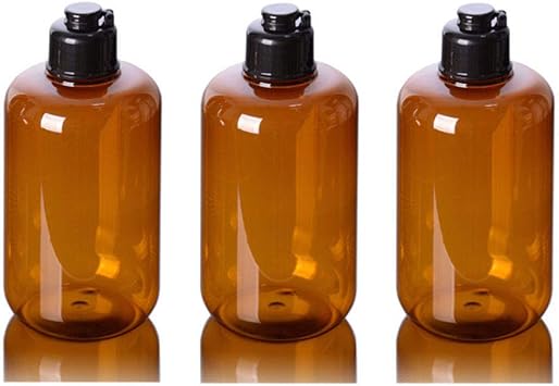 VASANA 3PCS 300ml10oz Empty Refillable Amber Plastic Squeeze Bottles with Black Flip Cap Cosmetic Container Vial Pot Holder for Makeup Emollient Water Toner Lotion Shampoo Shower Gel Toiletries - Image 1