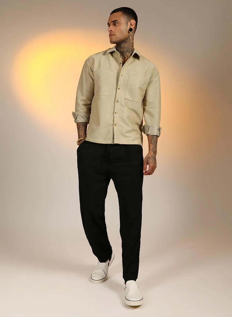 كامبوس سوترا Men's Buff Beige Chevron-Woven Utility Shirt