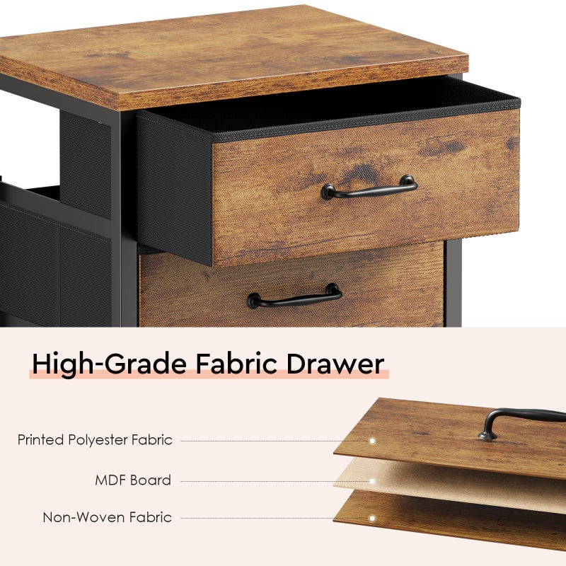Maihail 3 Drawer Mobile File Cabinet with Wheels Fabric Vertical Filing Cabinet fits A4 or Letter Size for Home Office,Rustic Brown2 - Image 5