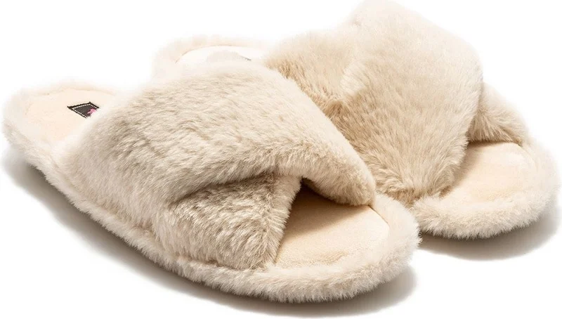 تويجي Cross Plush Women's Home Slippers Beige 36/41