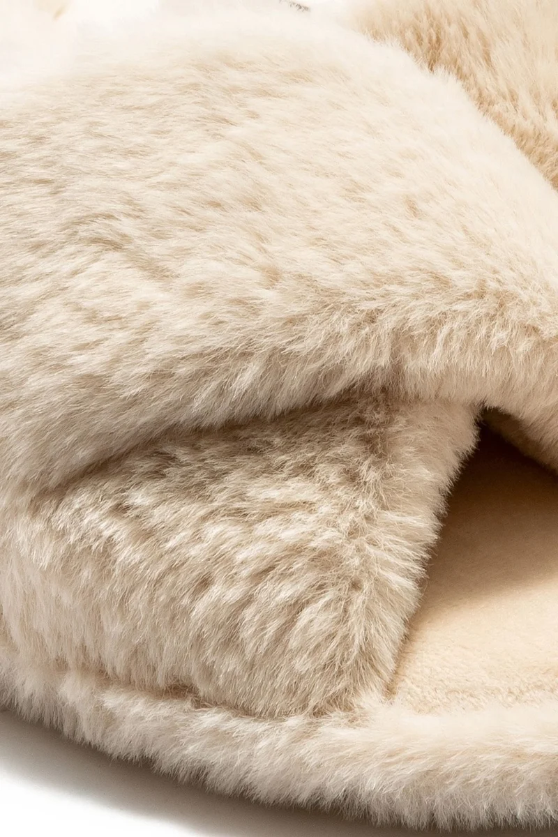 تويجي Cross Plush Women's Home Slippers Beige 36/41