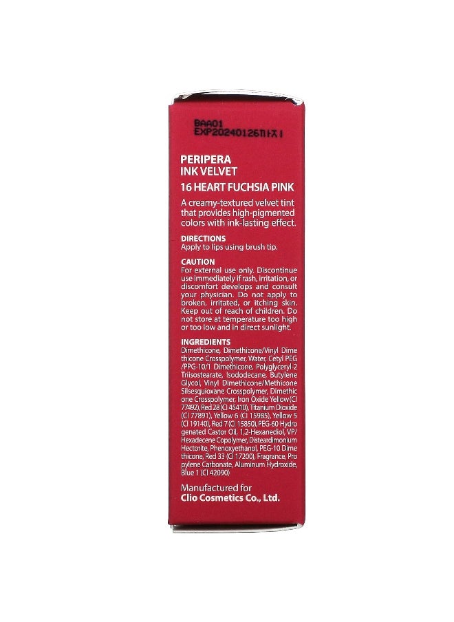 Peripera Peripera, Ink Velvet Lip Tint, 16 Heart Fuchsia Pink, 0.14 oz (4 g)  - Image 3