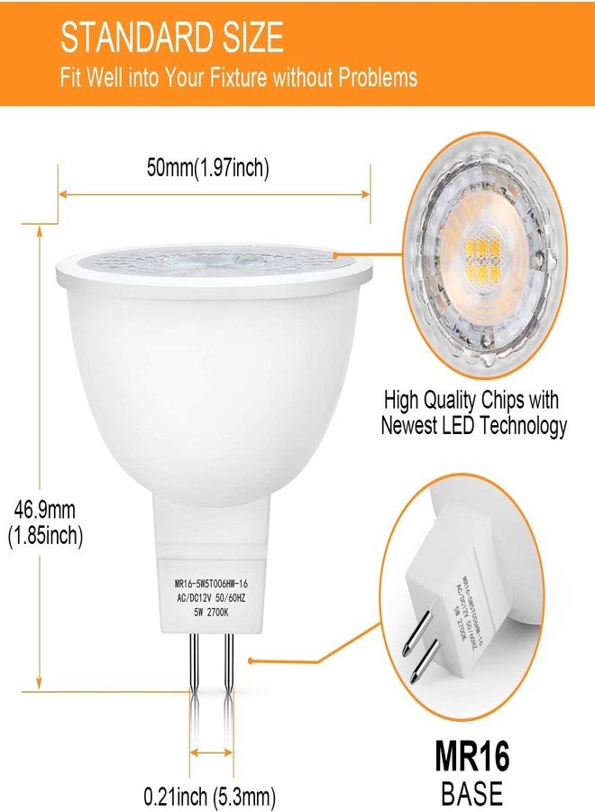 VRCT مصابيح VRCT LED تعادل 50 واط من مصابيح الهالوجين، لون أبيض دافئ، مصباح كشاف 6 واط GU5.3 MR16، غير قابل للتعتيم، مناسب للإضاءة الخارجية، والإضاءة المدمجة، وإضاءة المسارات، يتضمن حامل (عبوة من 5 قطع MR16 + حامل). - Image 4