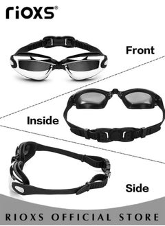 RIOXS Swim Goggles Anti Fog Resistant Wide Clear Vision Swimming Goggles Set with Adjustable Strap for adults Men Women Bright Color Plated Goggles Nose Ear Plugs Swim Cap and box  - Image 4