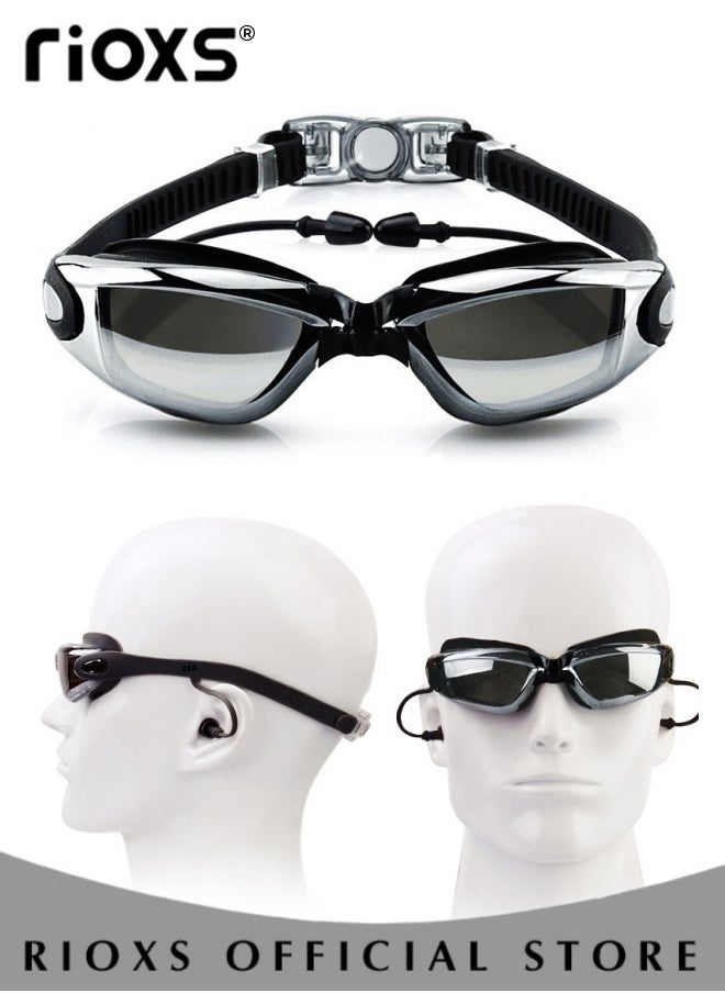 RIOXS Swim Goggles Anti Fog Resistant Wide Clear Vision Swimming Goggles Set with Adjustable Strap for adults Men Women Bright Color Plated Goggles Nose Ear Plugs Swim Cap and box  - Image 5