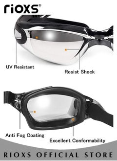 RIOXS Swim Goggles Anti Fog Resistant Wide Clear Vision Swimming Goggles Set with Adjustable Strap for adults Men Women Bright Color Plated Goggles Nose Ear Plugs Swim Cap and box  - Image 3