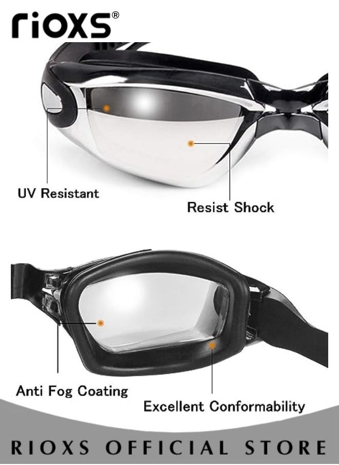 RIOXS Swim Goggles Anti Fog Resistant Wide Clear Vision Swimming Goggles Set with Adjustable Strap for adults Men Women Bright Color Plated Goggles Nose Ear Plugs Swim Cap and box  - Image 3
