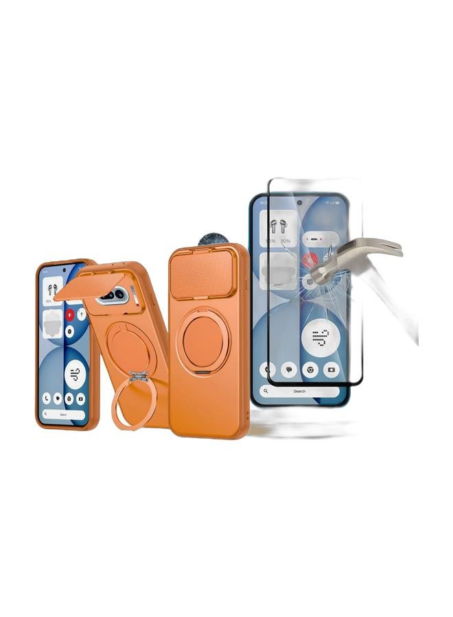 Wtech Nothing Phone (4a) 5G 2026 Magnetic Hybrid Working Camera Protection Stand 360° Rotatable Magsafe Ring Case Cover (MCMPMN) - Orange & Nothing Phone (4a) 5G 2026 Premium E2E Series Full Glue Full Cover Tempered Glass Screen Protector (MSGECN) - Clear/Black Bundle - Image 1