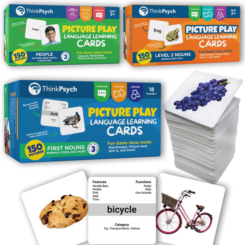 ThinkPsych 450 Thick Picture Cards for Autism Speech Therapy Materials Flash Cards for Toddlers Animals Body Parts Emotions Food Vegetables ABA Therapy and Tacting Cards - Image 2