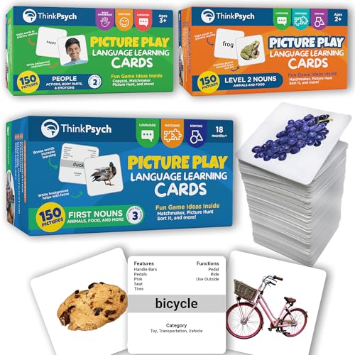 ThinkPsych 450 Thick Picture Cards for Autism Speech Therapy Materials Flash Cards for Toddlers Animals Body Parts Emotions Food Vegetables ABA Therapy and Tacting Cards - Image 1