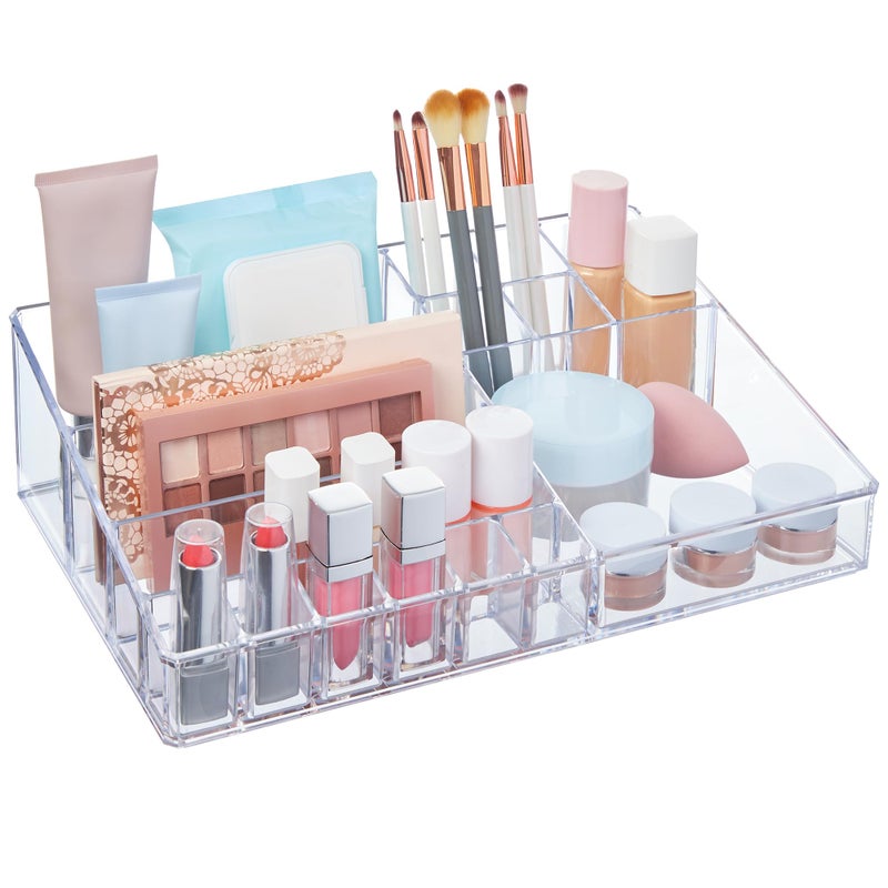 STORi Audrey Clear Vanity Makeup Organizer | 15-Compartment Holder for Brushes, Eyeshadow Palettes, & Beauty Supplies | Stacks on Audrey Storage Drawers | Made in USA - Image 1