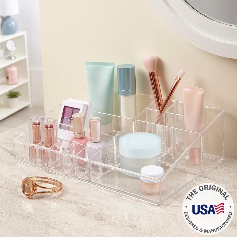 STORi Audrey Clear Vanity Makeup Organizer | 15-Compartment Holder for Brushes, Eyeshadow Palettes, & Beauty Supplies | Stacks on Audrey Storage Drawers | Made in USA - Image 2