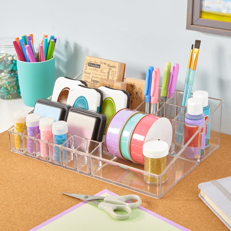 STORi Audrey Clear Vanity Makeup Organizer | 15-Compartment Holder for Brushes, Eyeshadow Palettes, & Beauty Supplies | Stacks on Audrey Storage Drawers | Made in USA - Image 3