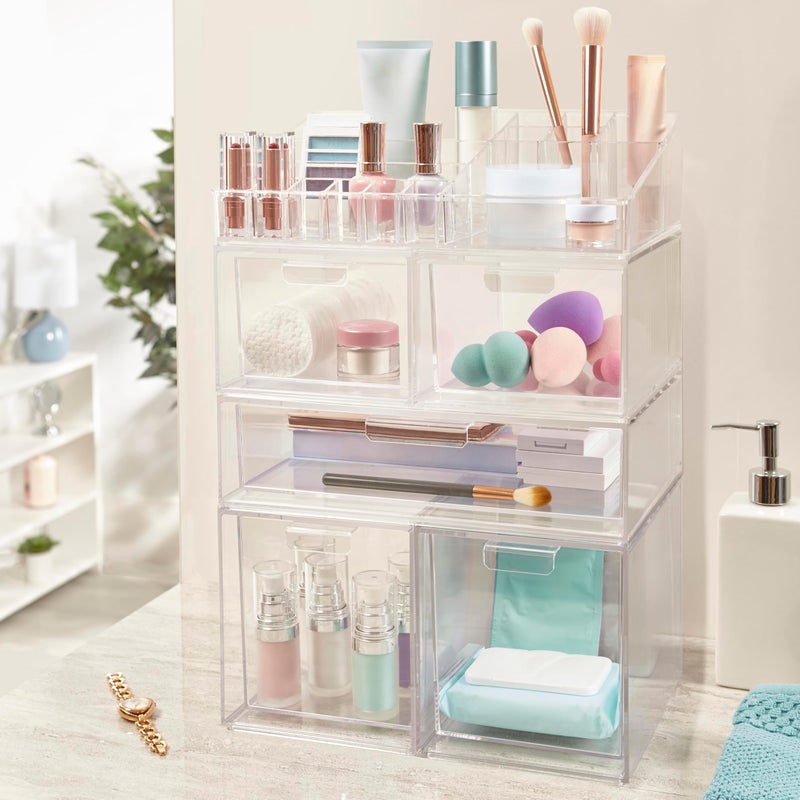 STORi Audrey Clear Vanity Makeup Organizer | 15-Compartment Holder for Brushes, Eyeshadow Palettes, & Beauty Supplies | Stacks on Audrey Storage Drawers | Made in USA - Image 5