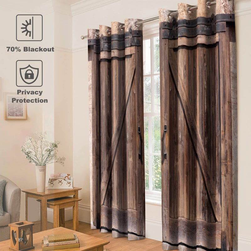 Jekeno Rustic Wood Blackout Curtains Vintage Wooden Barn Door Farmhouse Home Bedroom Living Room Decor Brown Grommet Window Drapes 2 Panel Set, 52"x84" - Image 3