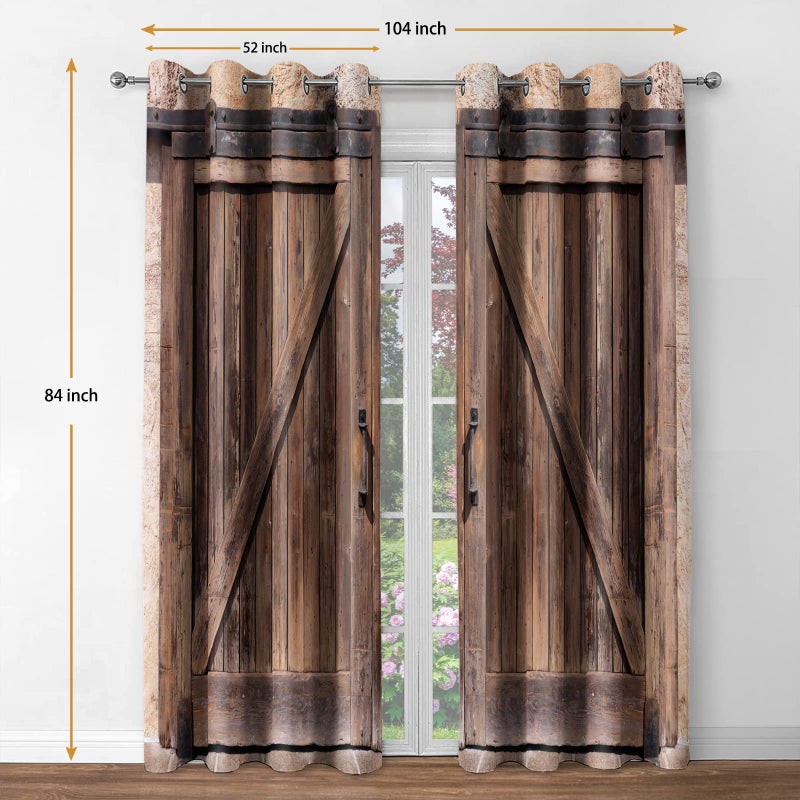 Jekeno Rustic Wood Blackout Curtains Vintage Wooden Barn Door Farmhouse Home Bedroom Living Room Decor Brown Grommet Window Drapes 2 Panel Set, 52"x84" - Image 2