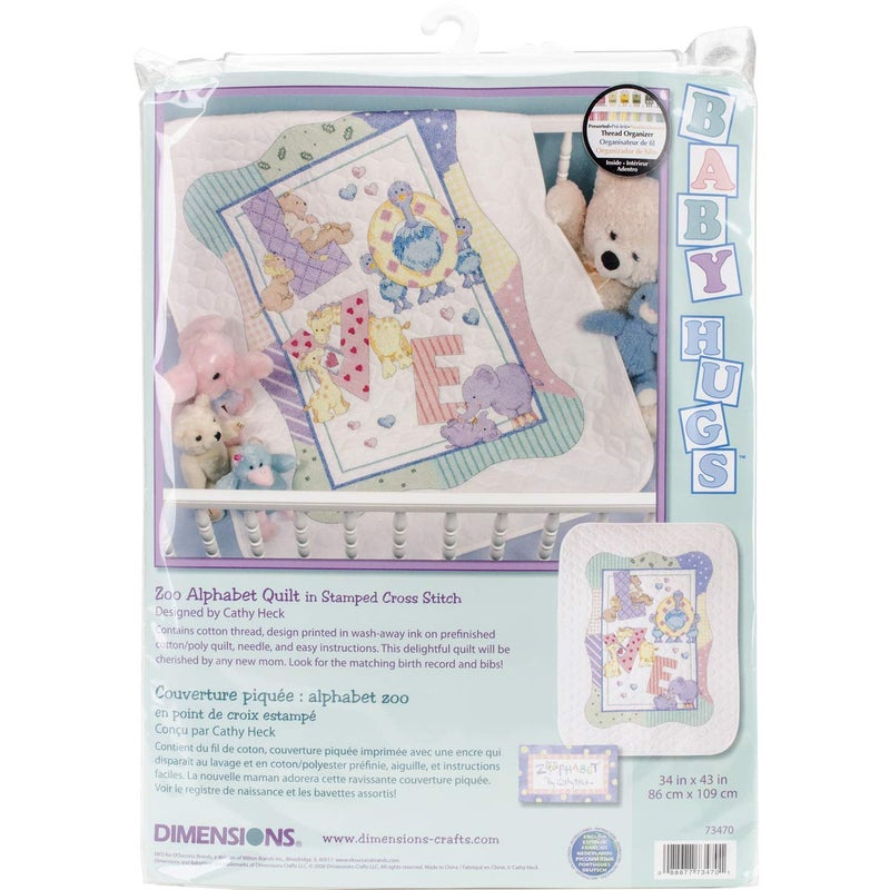 Dimensions Dimensions Stamped Cross Stitch Zoo Alphabet DIY Baby Quilt Kit 34 x 43 