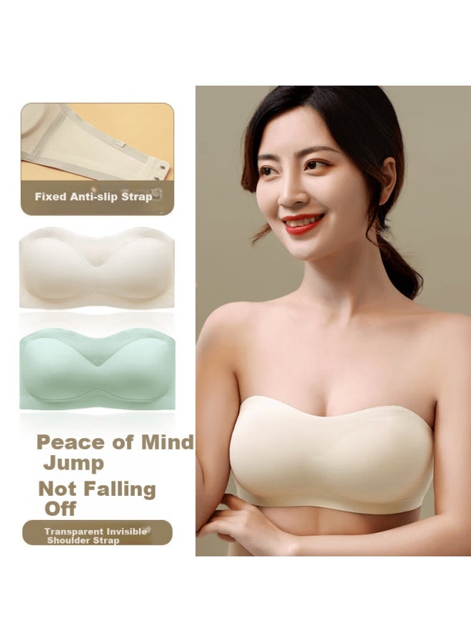 Modaier Strapless Bra For Women, Push-up, Small Breast, Non-slip, Bandeau, Anti-exposure, Seamless, Backless Bra, Champagne Color, Size L