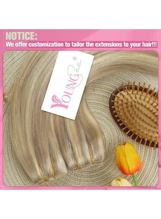 Youngsee 14inch Remy Human Hair Halo Extensions Dark Ash Brown with Golden Blonde Hair Extensions Halo Flip Silk Straight Real Hair 80gram/set - Image 5