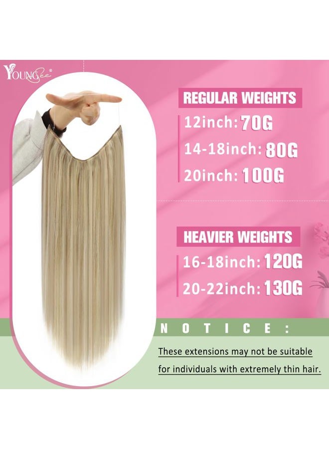 Youngsee 14inch Remy Human Hair Halo Extensions Dark Ash Brown with Golden Blonde Hair Extensions Halo Flip Silk Straight Real Hair 80gram/set - Image 2