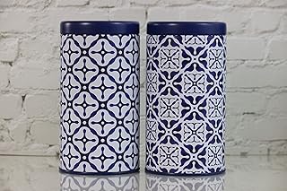 Weldon Tea Tin Storage Blue Design Set of 2.Air tight Lid. Tea, Coffee, Food Storage. Size 3.38 X 6.29 inches. - Image 1
