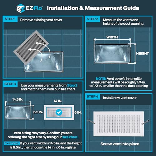 EZ-Flo غطاء فتحة تهوية EZ-FLO 14 × 6 بوصة (فتحة القناة) للجدار أو السقف، مسجل تهوية ثنائي الاتجاه، غطاء مسجل HVAC من الصلب الصلب، أبيض، 61613 - Image 3