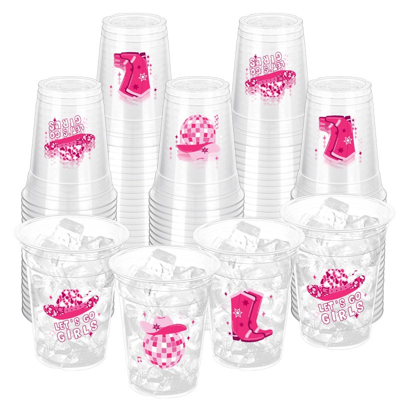 ZCPTZ 100 Pcs Pink Cowgirl Disco Plastic Cups 12 oz Western Cowgirl Plastic Cups Clear Disposable Western Cowgirl Party Cups for Cowgirl Birthday Party Baby Shower Last Rodeo Party Supplies - Image 2