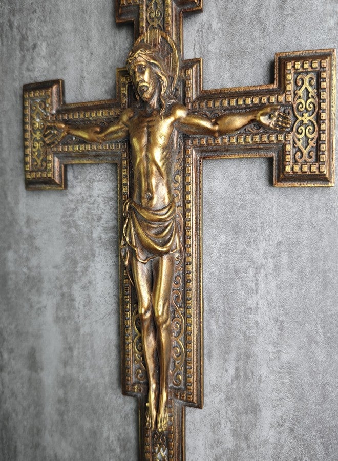 BC BUILDCLASSIC BC Catholic Jesus Crucifix Wall Cross, Catholic Wedding Gift, Devout Gift, Prayerful Inspiration Home Décor, Wood Carve Looking Gold Finish,12"H Hand Painted by Buildclassic - Image 2