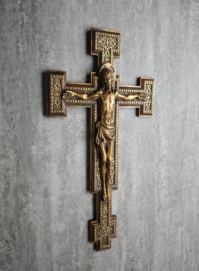 BC BUILDCLASSIC BC Catholic Jesus Crucifix Wall Cross, Catholic Wedding Gift, Devout Gift, Prayerful Inspiration Home Décor, Wood Carve Looking Gold Finish,12"H Hand Painted by Buildclassic - Image 4