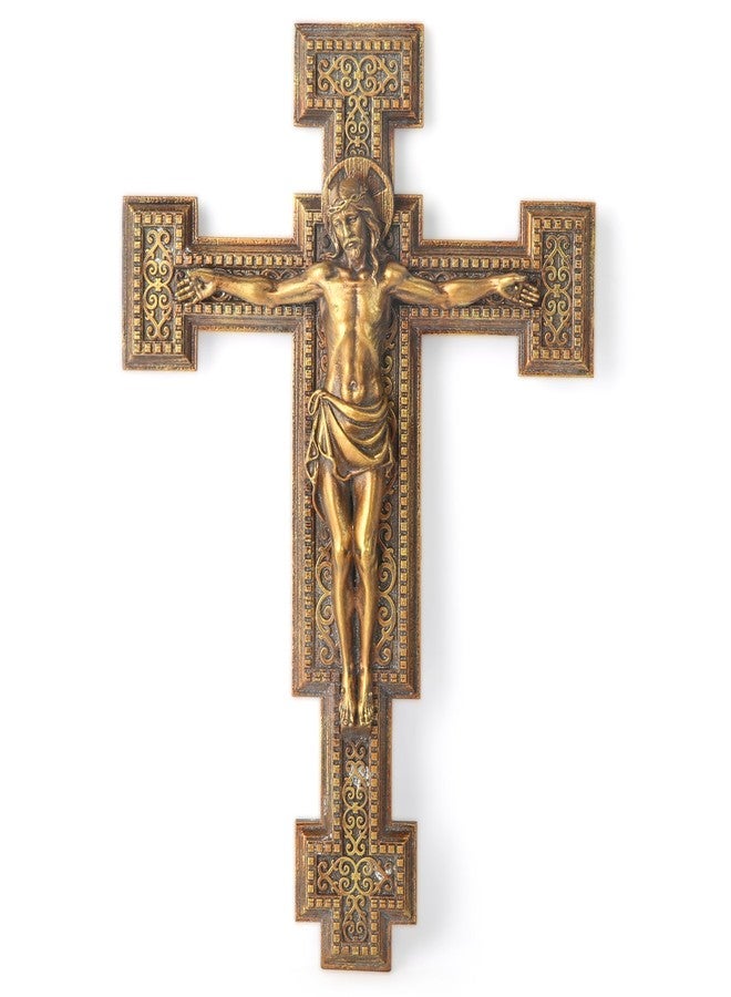 BC BUILDCLASSIC BC Catholic Jesus Crucifix Wall Cross, Catholic Wedding Gift, Devout Gift, Prayerful Inspiration Home Décor, Wood Carve Looking Gold Finish,12"H Hand Painted by Buildclassic - Image 1