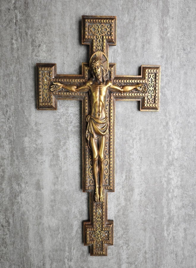 BC BUILDCLASSIC BC Catholic Jesus Crucifix Wall Cross, Catholic Wedding Gift, Devout Gift, Prayerful Inspiration Home Décor, Wood Carve Looking Gold Finish,12"H Hand Painted by Buildclassic - Image 3
