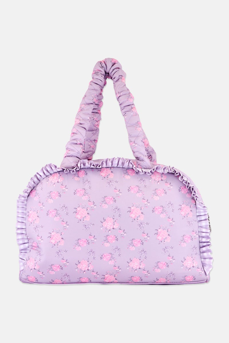 Miss Gwen's OMG Kids Girl Floral Quilted Duffle Bag, Lavender - Image 1