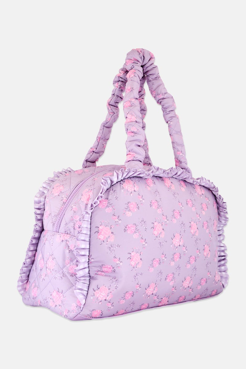 Miss Gwen's OMG Kids Girl Floral Quilted Duffle Bag, Lavender - Image 2