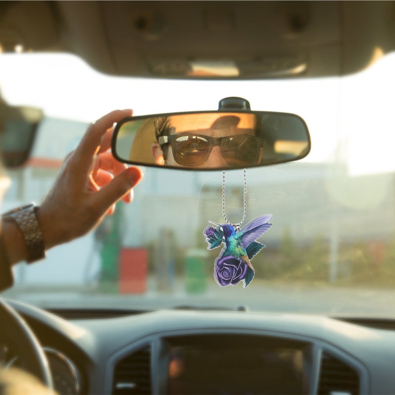 🚗 زينة سيارة طيور الطنان 2 قطع بتصميم مربع أنيق للاستخدام اليومي ملونة للتعليق - Image 1