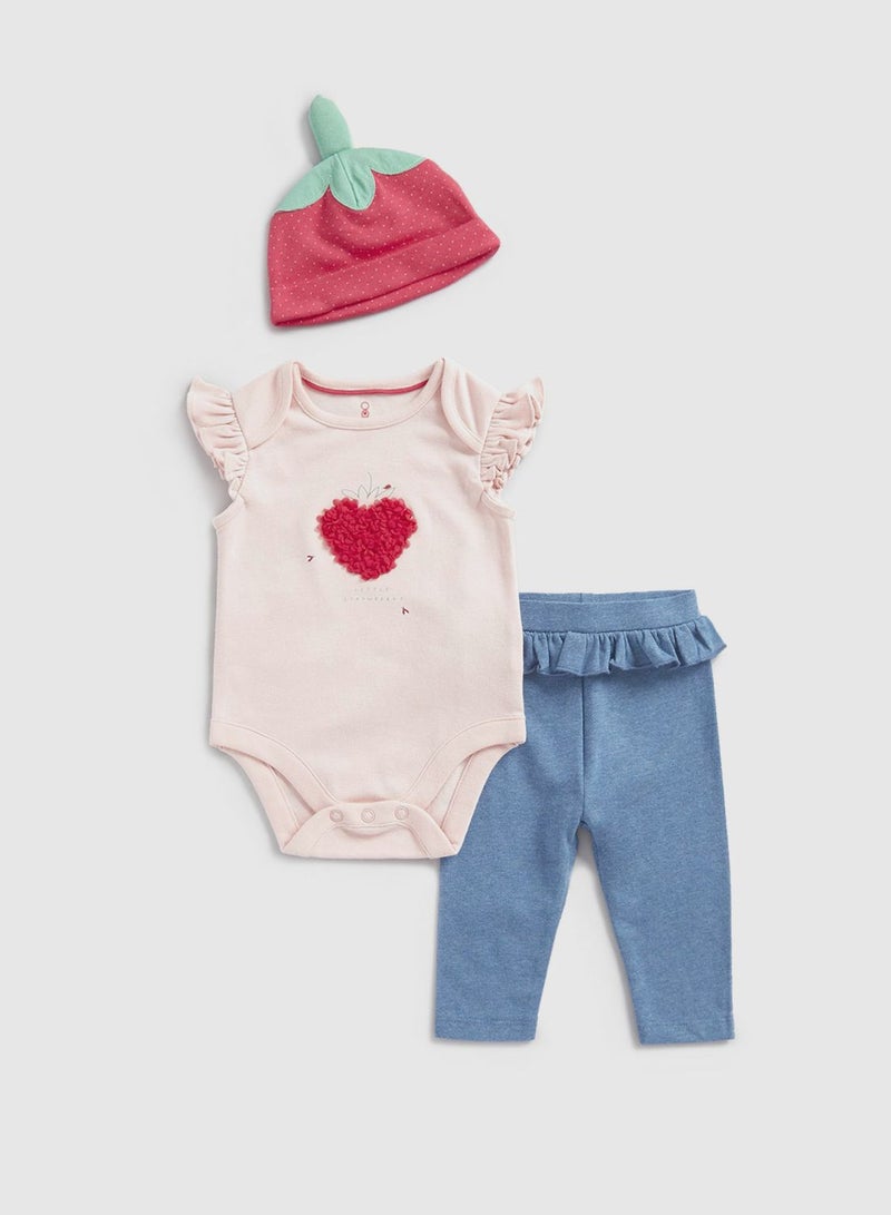 mothercare Strawberry 3-Piece Baby Outfit Set - Image 1